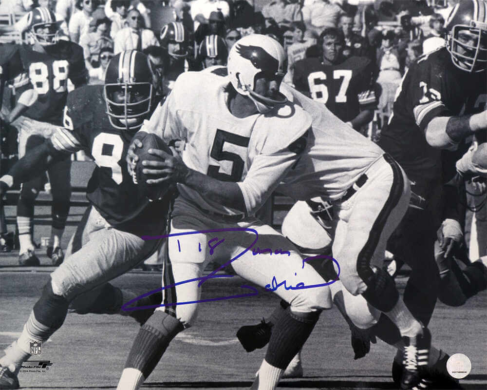 Roman Gabriel Autographed Philadelphia Eagles B&W Action 16x20 Photo-Powers Sports Memorabilia