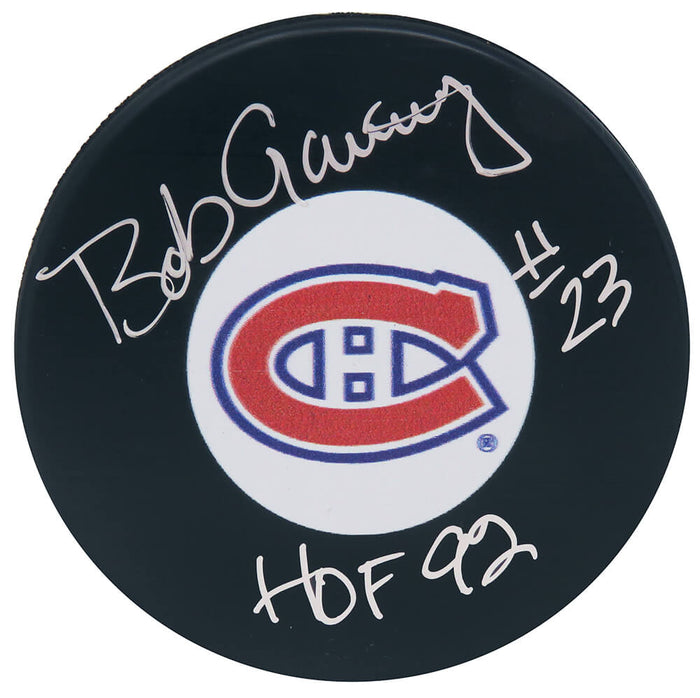 Bob Gainey Montreal Canadiens Autographed Logo Hockey Puck w/ HOF 92-Powers Sports Memorabilia