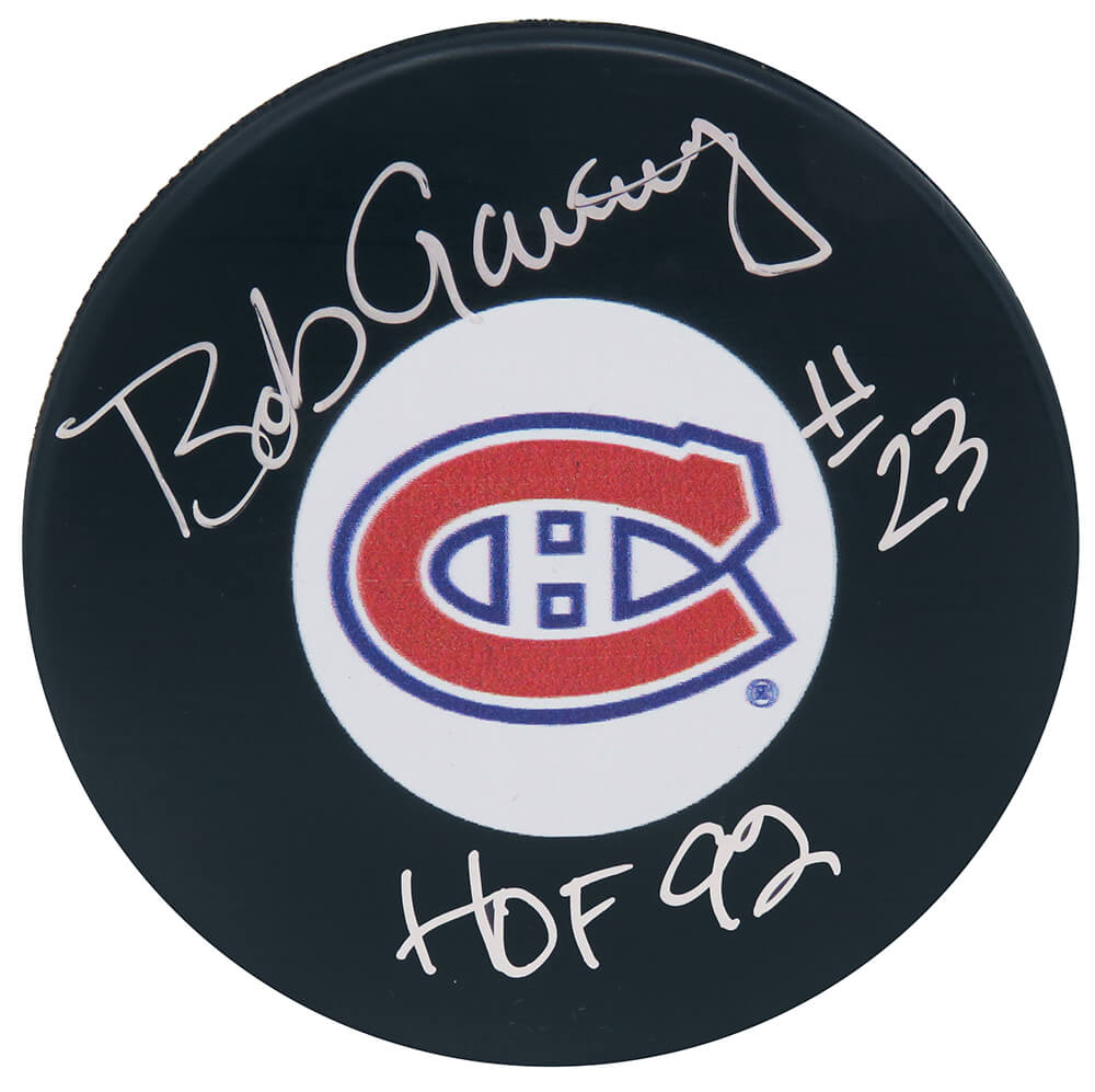 Bob Gainey Montreal Canadiens Autographed Logo Hockey Puck w/ HOF 92-Powers Sports Memorabilia