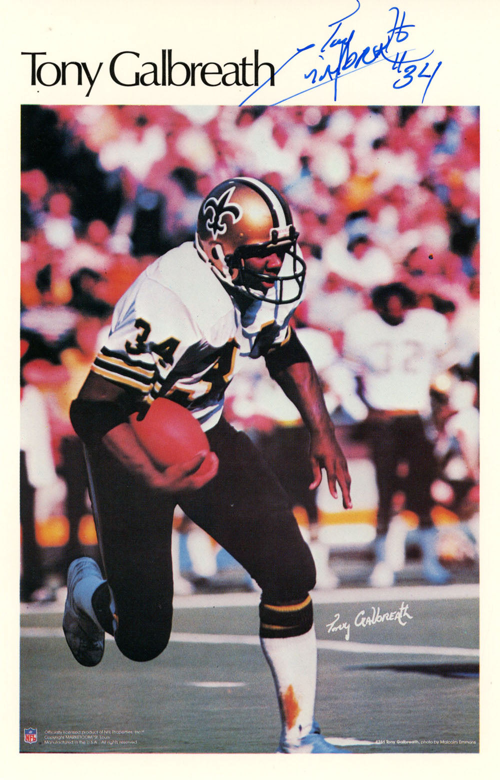 Tony Galbreath New Orleans Saints Mini Signed Poster 33/50-Powers Sports Memorabilia