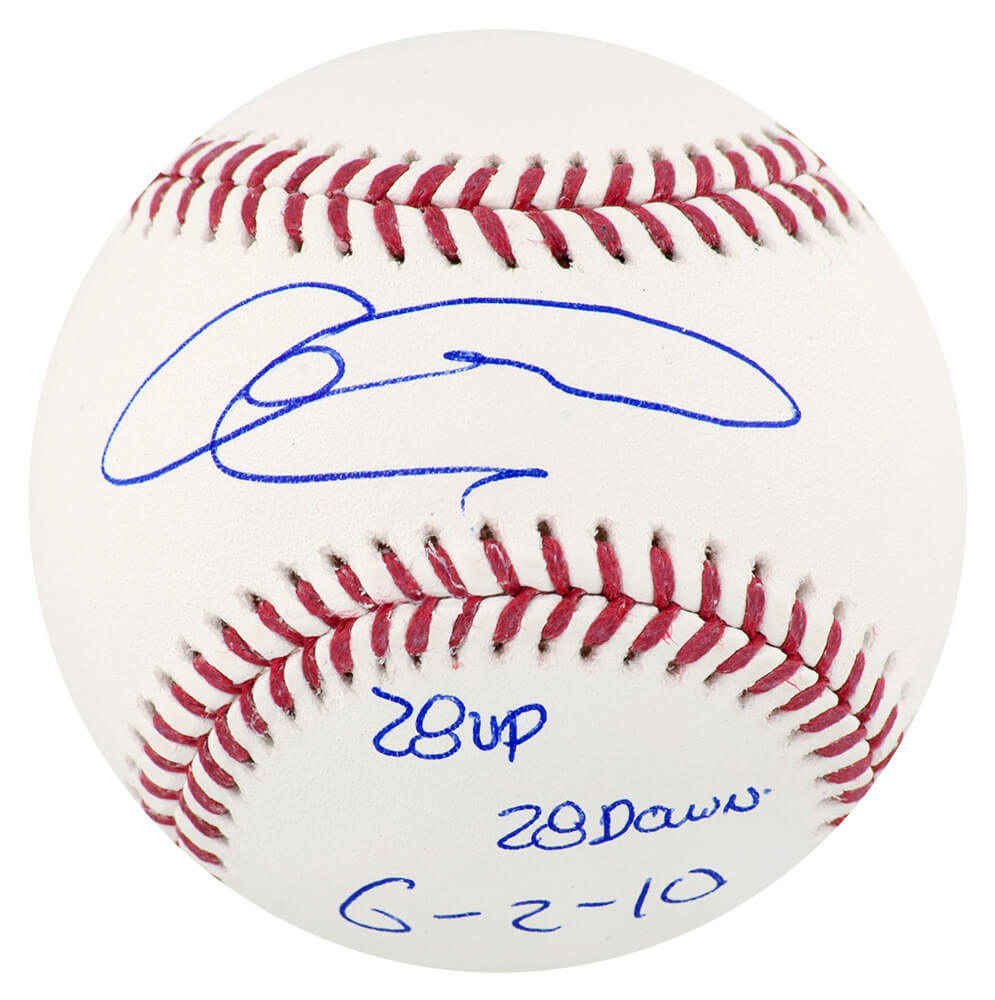 Armando Galarraga Autographed Rawlings Official MLB Baseball with 28 Up 28 Down 6-2-10-Powers Sports Memorabilia