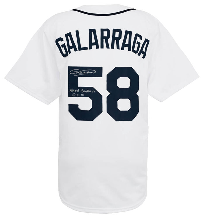 Armando Galarraga Autographed White Custom Baseball Jersey with Almost Perfect 6-2-10-Powers Sports Memorabilia