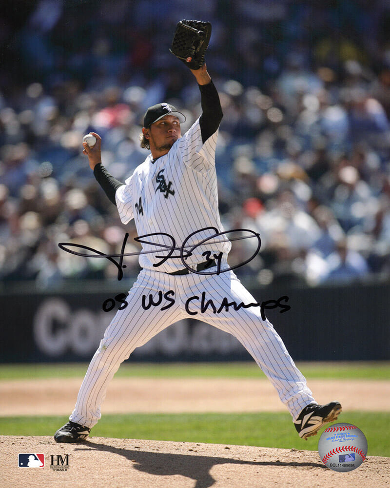 Freddy Garcia Autographed Chicago White Sox Pitching Action 8x10 Photo with 05 WS Champs-Powers Sports Memorabilia