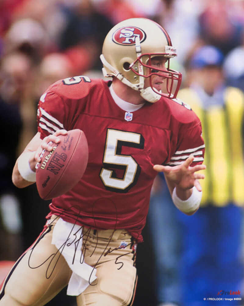 Jeff Garcia Autographed San Francisco 49ers Red Jersey Passing 16x20 Photo-Powers Sports Memorabilia