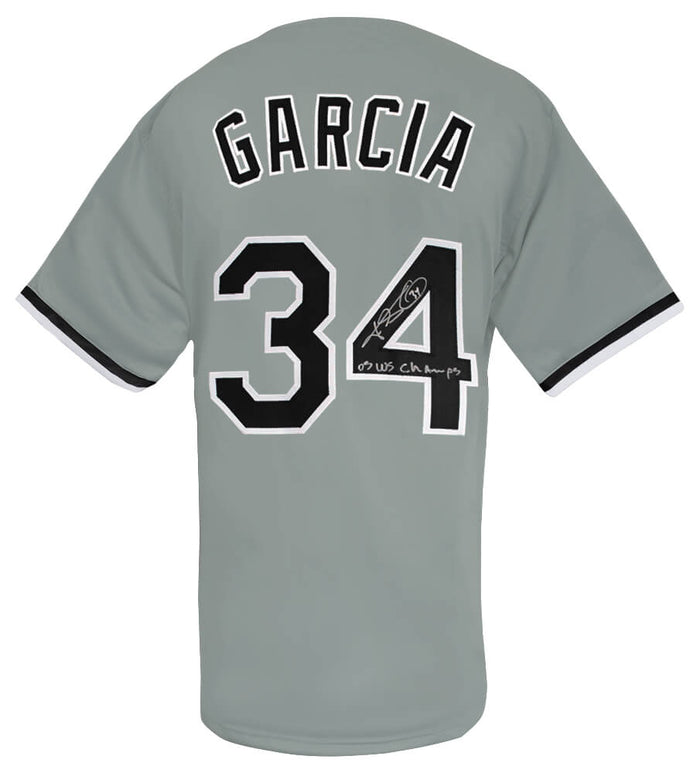 Freddy Garcia Autographed Grey Custom Baseball Jersey with 05 WS Champs-Powers Sports Memorabilia