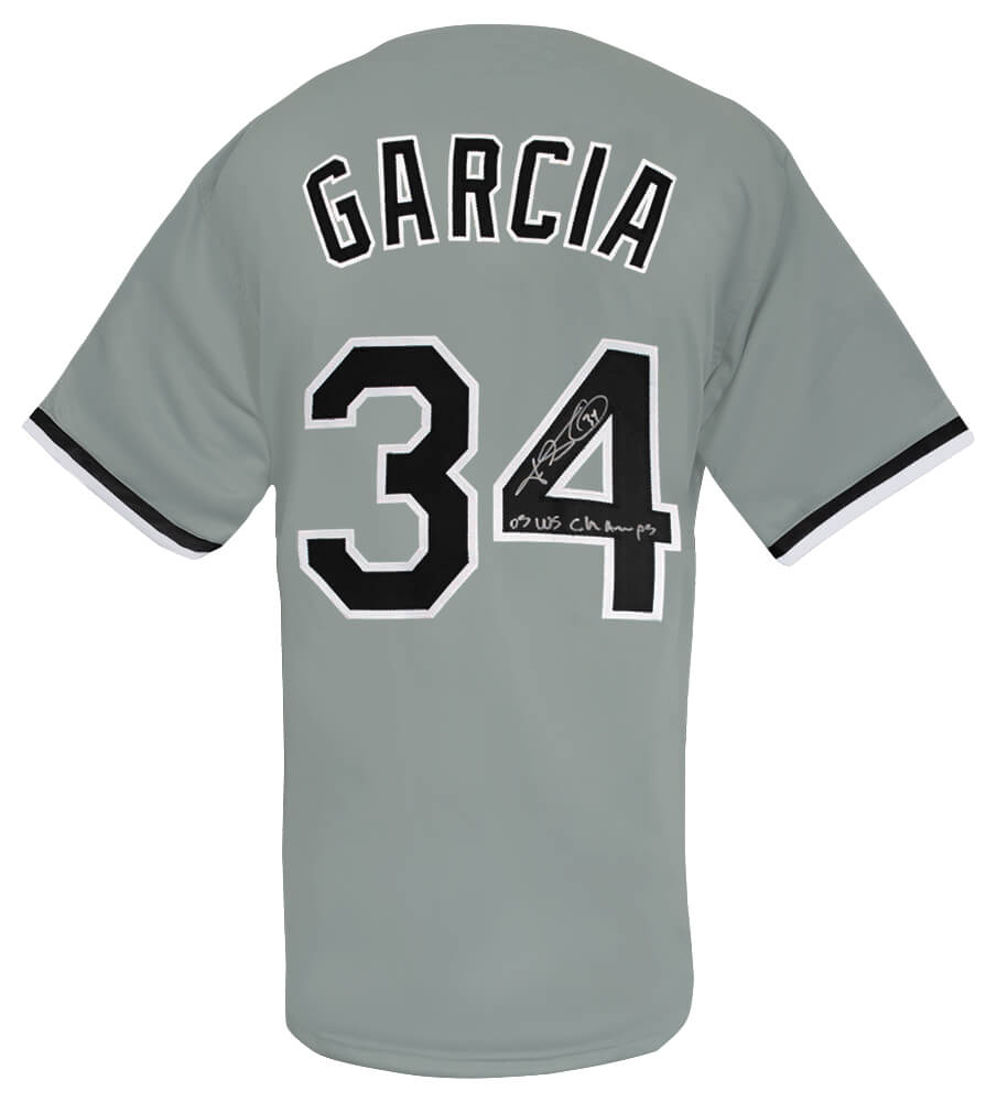 Freddy Garcia Autographed Grey Custom Baseball Jersey with 05 WS Champs-Powers Sports Memorabilia