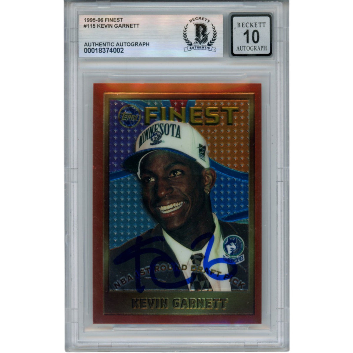 Kevin Garnett Minnesota Timberwolves Signed Card - 95-96 Topps Finest #115 Beckett Beckett - 50860-Powers Sports Memorabilia
