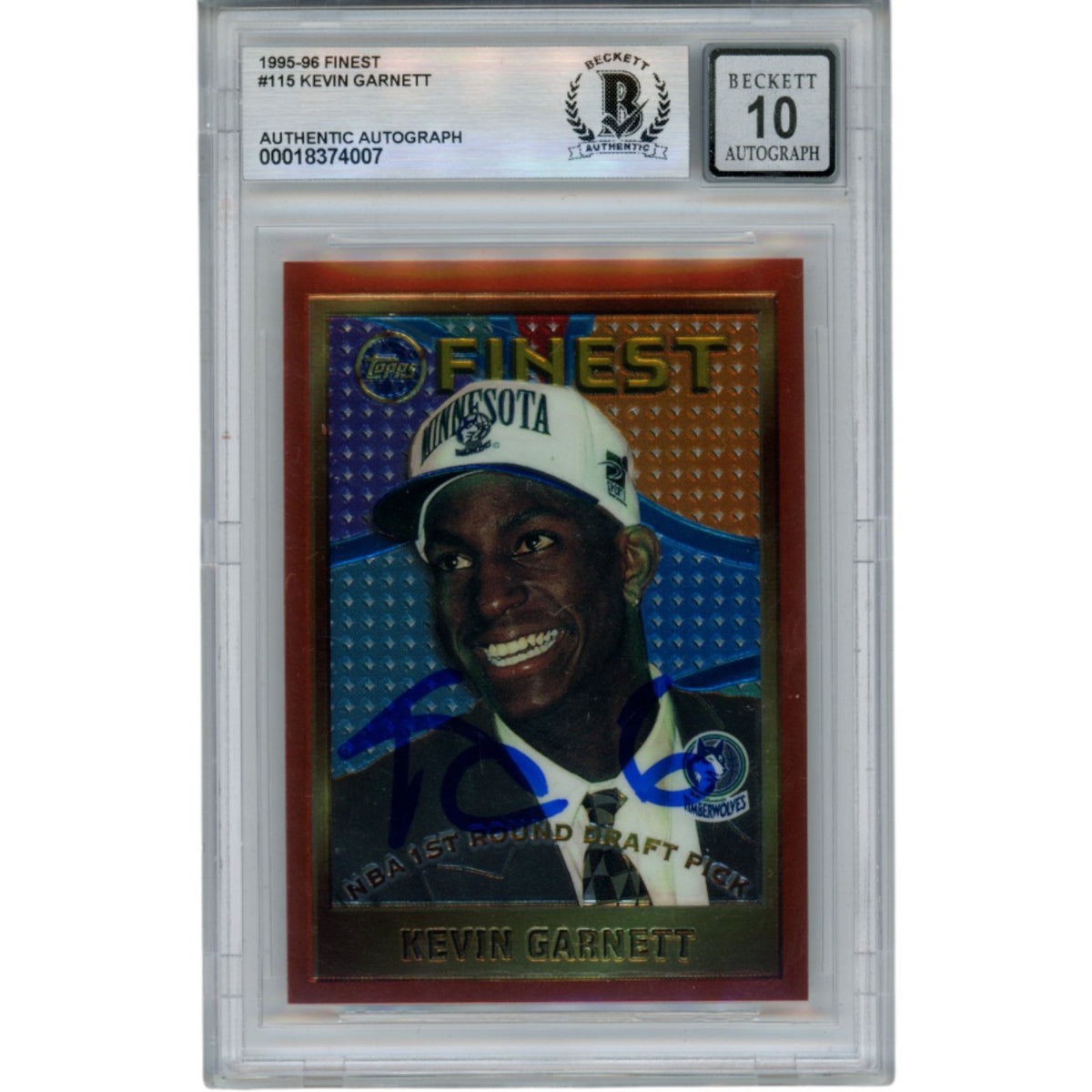 Kevin Garnett Minnesota Timberwolves Signed Card - 95-96 Topps Finest #115 Beckett Beckett - 50875-Powers Sports Memorabilia