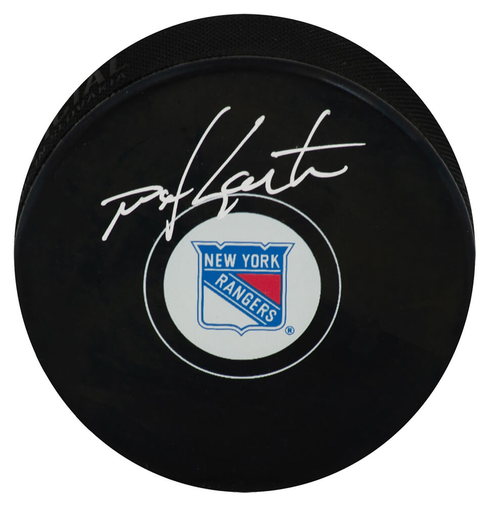 Mike Gartner New York Rangers Autographed Logo Hockey Puck-Powers Sports Memorabilia