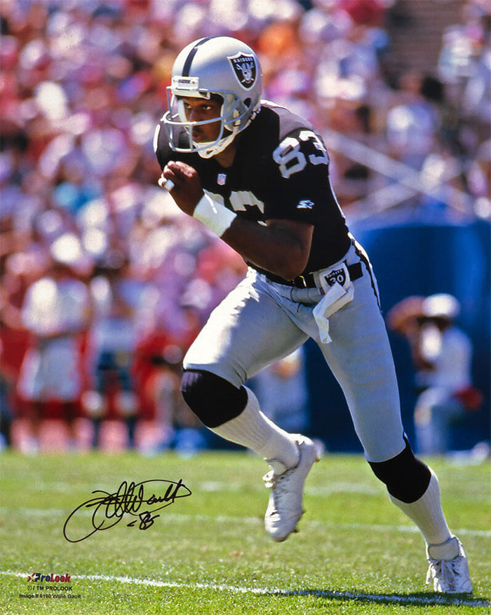 Willie Gault Autographed Oakland Raiders Black Jersey Action 16x20 Photo-Powers Sports Memorabilia