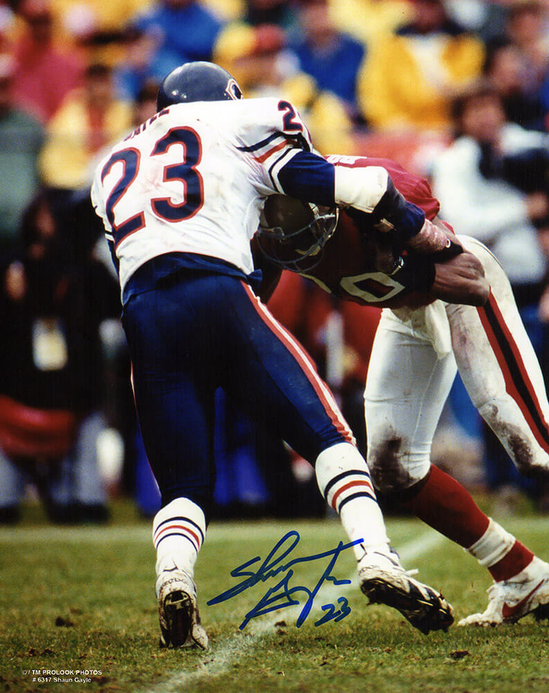 Shaun Gayle Autographed Chicago Bears Tackle Action 8x10 Photo-Powers Sports Memorabilia