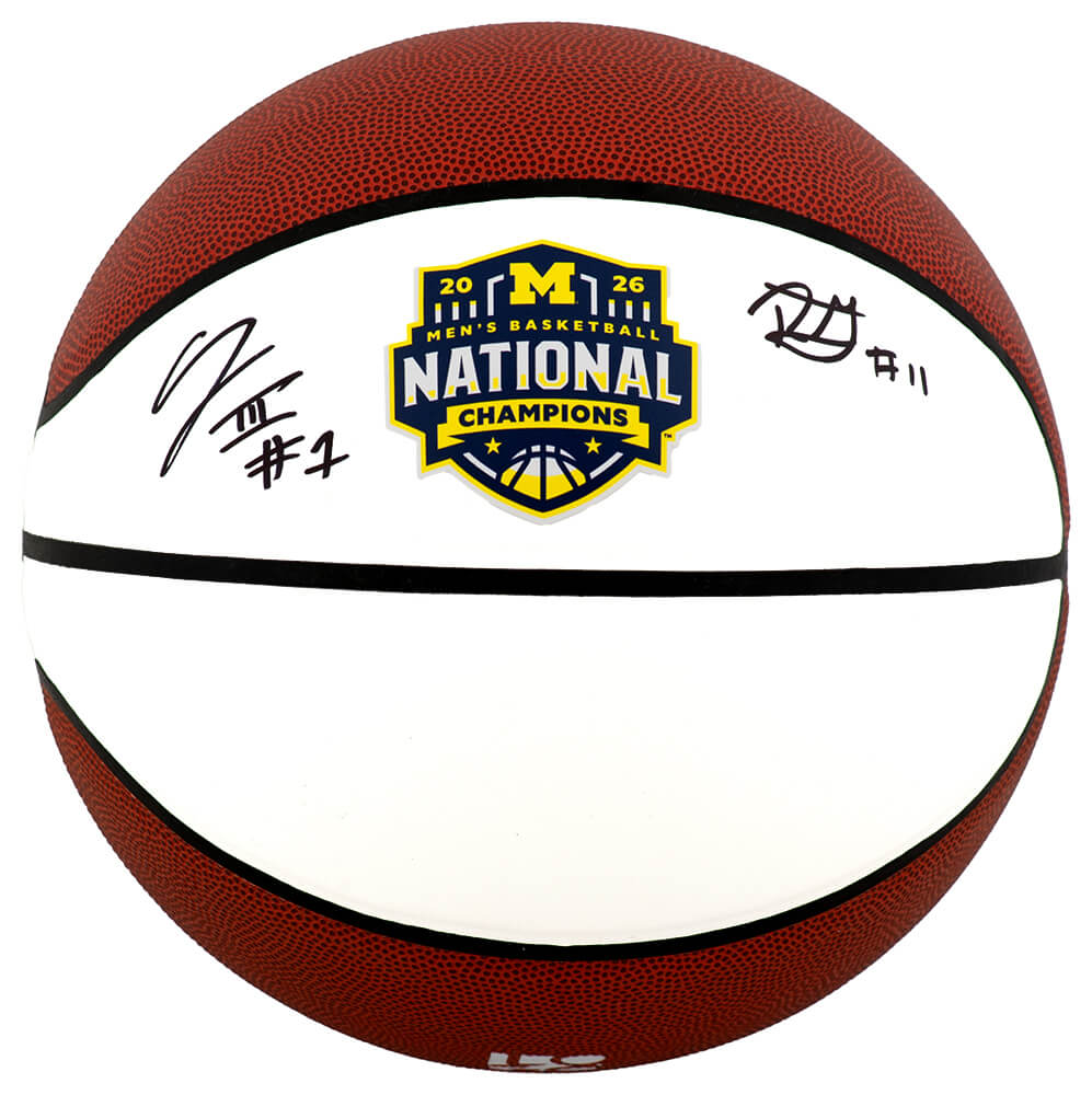 Trey McKenney & Roddy Gayle Jr. Dual Autographed Michigan Wolverines 2026 National Champions White Logo Basketball-Powers Sports Memorabilia