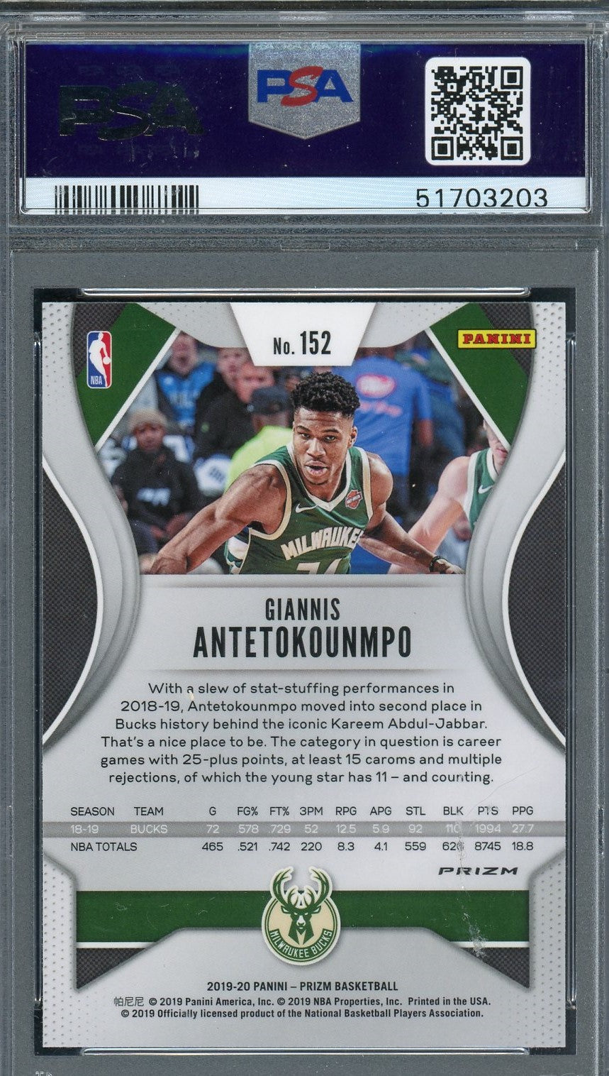 Giannis Antetokounmpo 2019 Panini Silver Prizm Card #152 Graded PSA 10-Powers Sports Memorabilia