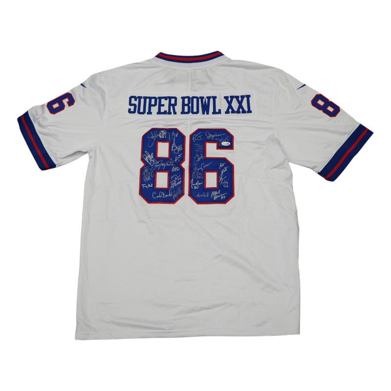 New York Giants 1986 Team Signed Pro Style Super Bowl XXI White Jersey JSA Holo Only-Powers Sports Memorabilia