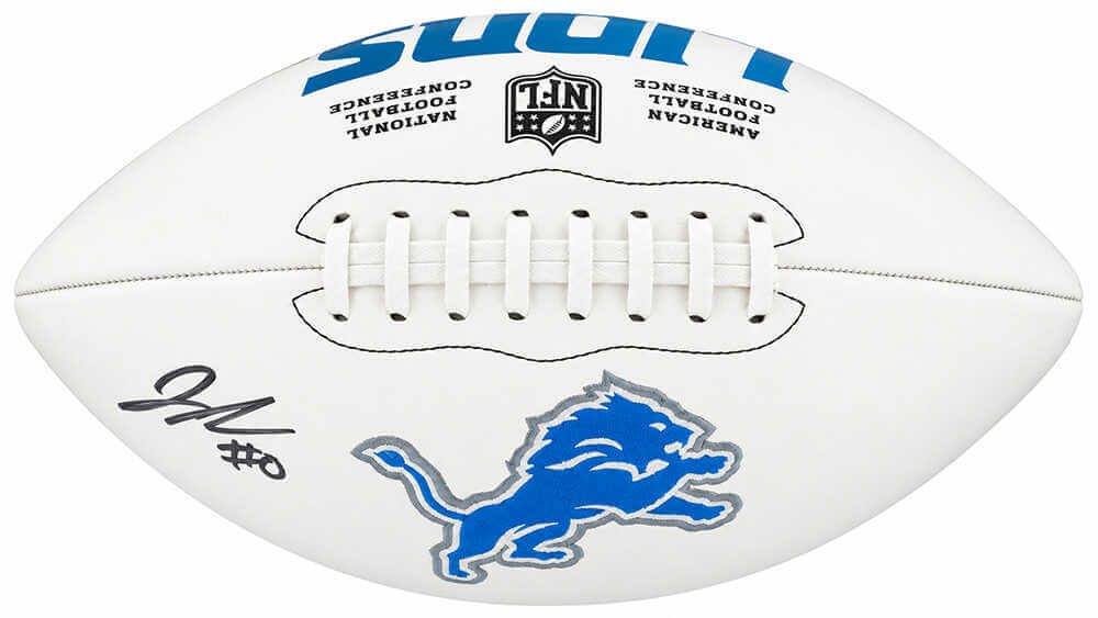 Jahmyr Gibbs Autographed Detroit Lions Logo Wilson White Panel Football-Powers Sports Memorabilia