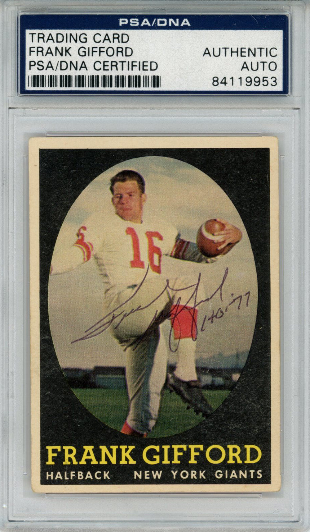 Frank Gifford New York Giants Signed Card - 1958 Topps #73 HOF PSA Slab PSA-Powers Sports Memorabilia