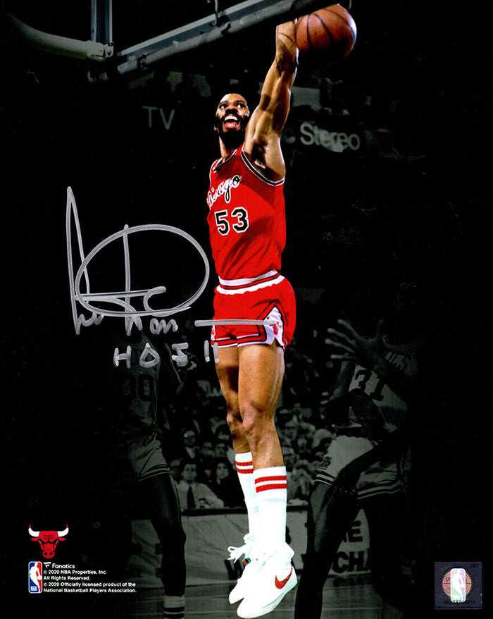 Artis Gilmore Autographed Chicago Bulls Slam Dunk Spotlight Action 8x10 Photo with HOF'11-Powers Sports Memorabilia