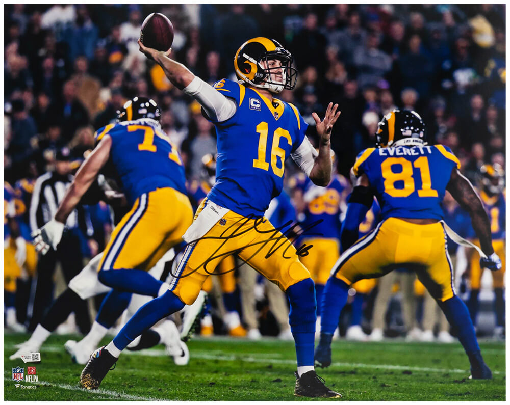 Jared Goff Los Angeles Rams Autographed Passing Action 16x20 Photo Fanatics-Powers Sports Memorabilia