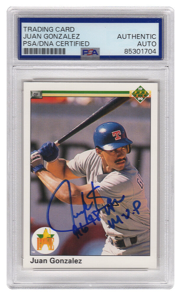 Juan Gonzalez Texas Rangers Autographed 1990 Upper Deck Rooki 96, 98 AL MVP-Powers Sports Memorabilia