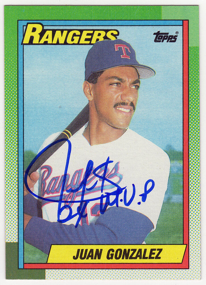 Juan Gonzalez Autographed Texas Rangers 1990 Topps Rookie Baseball Card #331 with 2x MVP-Powers Sports Memorabilia