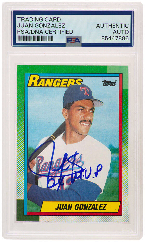 Juan Gonzalez Texas Rangers Autographed 1990 Topps Rookie Baseball C 2x MVP-Powers Sports Memorabilia