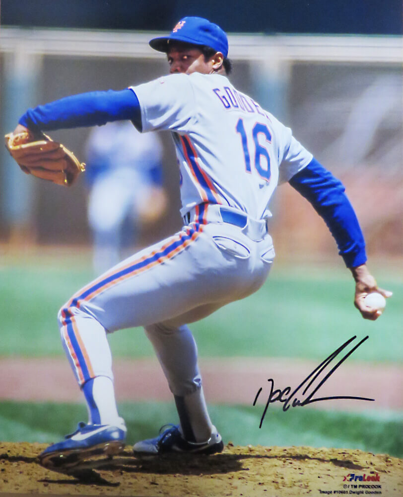 Dwight 'Doc' Gooden Autographed New York Mets Pitching Grey Jersey Action 8x10 Photo-Powers Sports Memorabilia