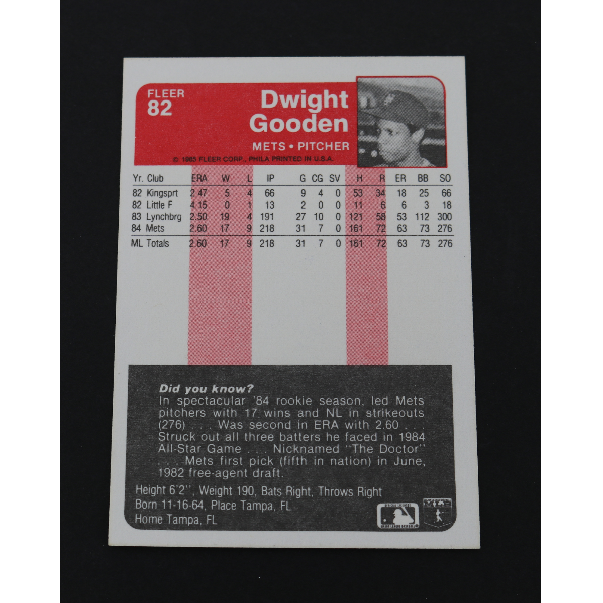 Dwight Doc Gooden New York Mets Signed Inscribed 1985 Fleer #82-Powers Sports Memorabilia