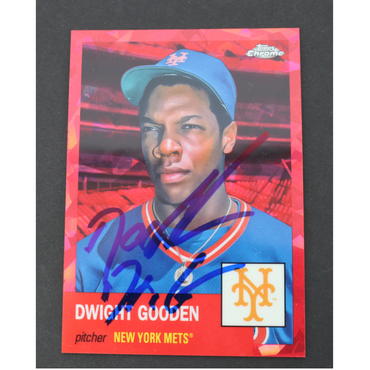 Dwight Doc Gooden New York Mets Signed Inscribed 2022 Topps Chrome Platinum Anniversary Red Atomic Refractor /100 #10-Powers Sports Memorabilia