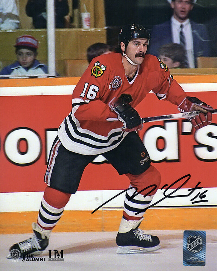 Michel Goulet Autographed Chicago Blackhawks Red Jersey Action 8x10 Photo-Powers Sports Memorabilia