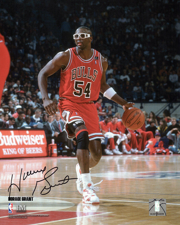 Horace Grant Autographed Chicago Bulls Red Jersey Dribbling Action 8x10 Photo-Powers Sports Memorabilia