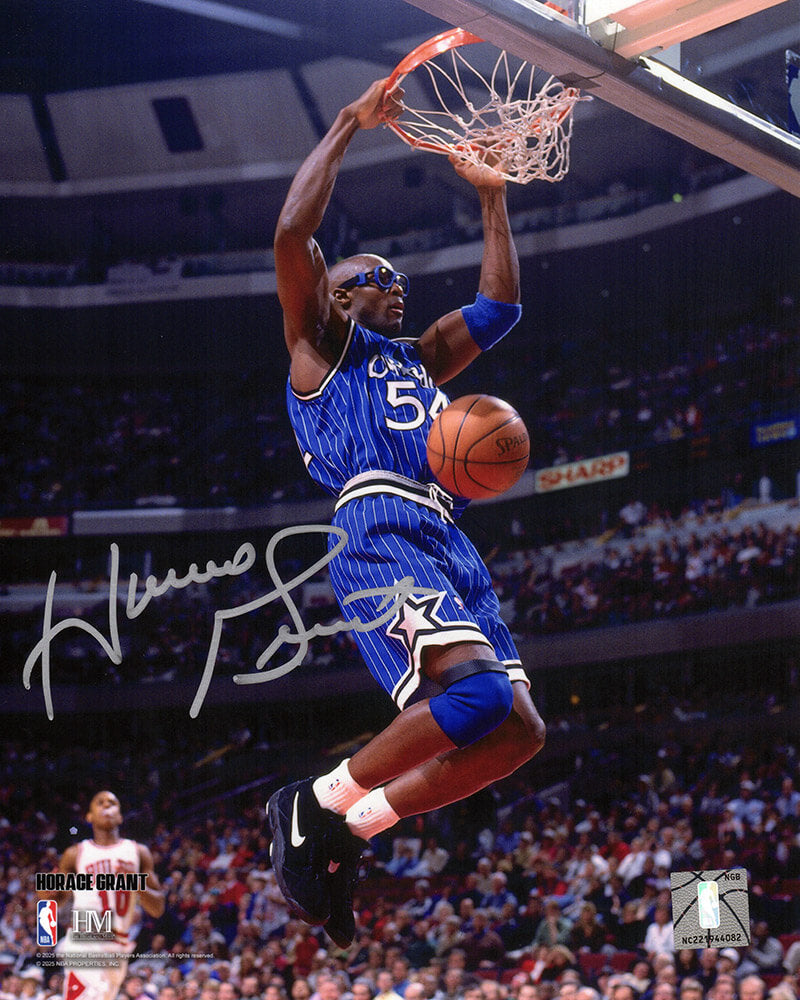 Horace Grant Autographed Orlando Magic Blue Jersey Dunk 8x10 Photo-Powers Sports Memorabilia