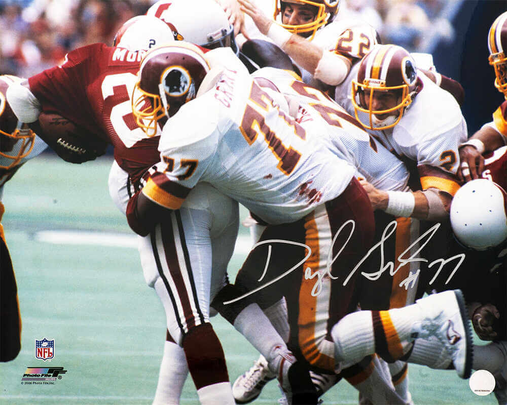 Darryl Grant Autographed Washington Football Team White Jersey Tackle 16x20 Photo-Powers Sports Memorabilia