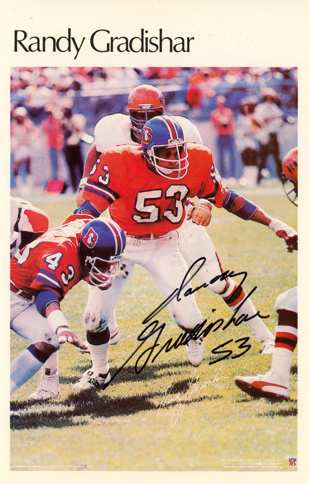 Rndy Gradishar Denver Broncos Mini Signed Poster 30/50-Powers Sports Memorabilia