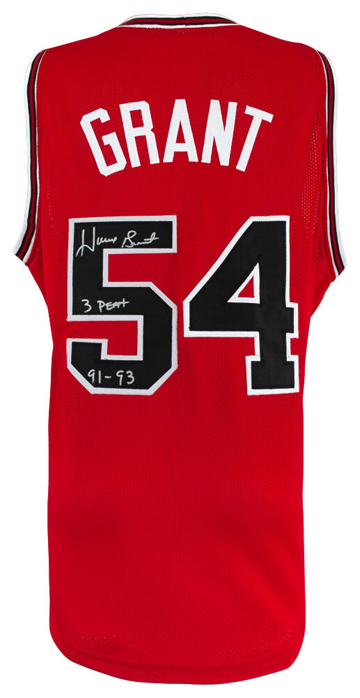 Horace Grant Autographed Red Custom Basketball Jersey with 3 Peat 91-93-Powers Sports Memorabilia