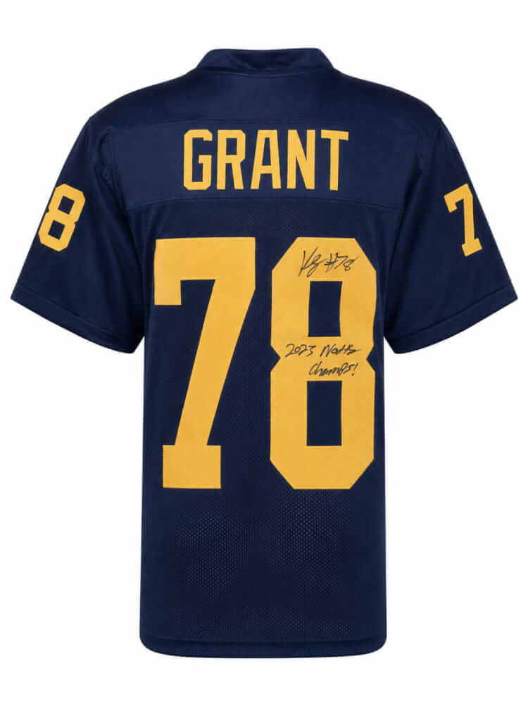 Kenneth Grant Autographed Navy Custom College Football Jersey with 2023 Natty Champs-Powers Sports Memorabilia