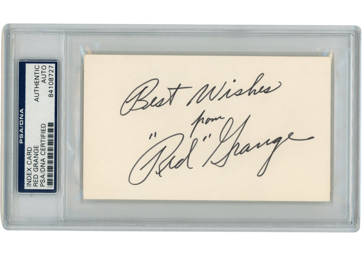 Red Grange Chicago Bears Signed Mini Helmet - Index Best Wishes Slab PSA PSA-Powers Sports Memorabilia