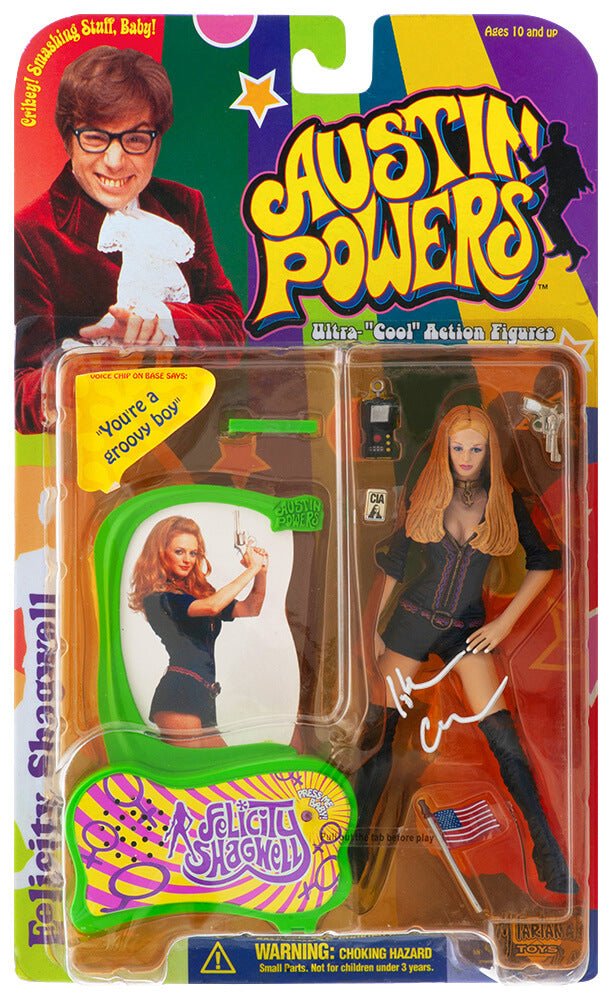 Heather Graham Autographed Austin Powers Felicity Shagwell McFarlane Toys 1999 Action Figure (Orange Bubble)-Powers Sports Memorabilia