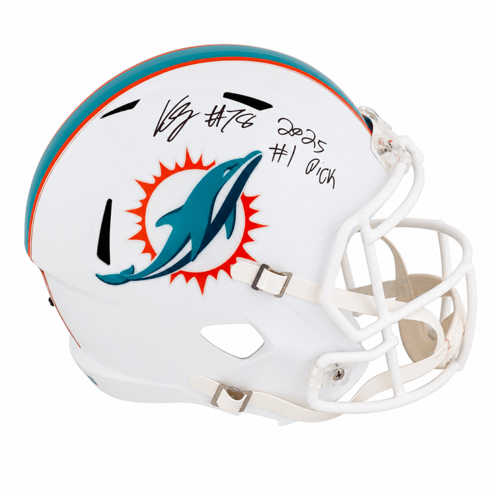 Kenneth Grant Autographed Miami Dolphins Riddell Full Size Speed Replica Helmet with 2025 #1 Pick-Powers Sports Memorabilia