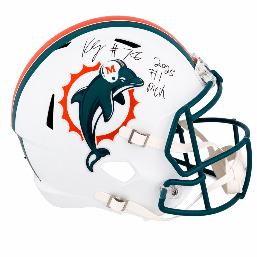 Kenneth Grant Autographed Miami Dolphins (1997-2012 Style) Riddell Full Size Speed Replica Helmet with 2025 #1 Pick-Powers Sports Memorabilia