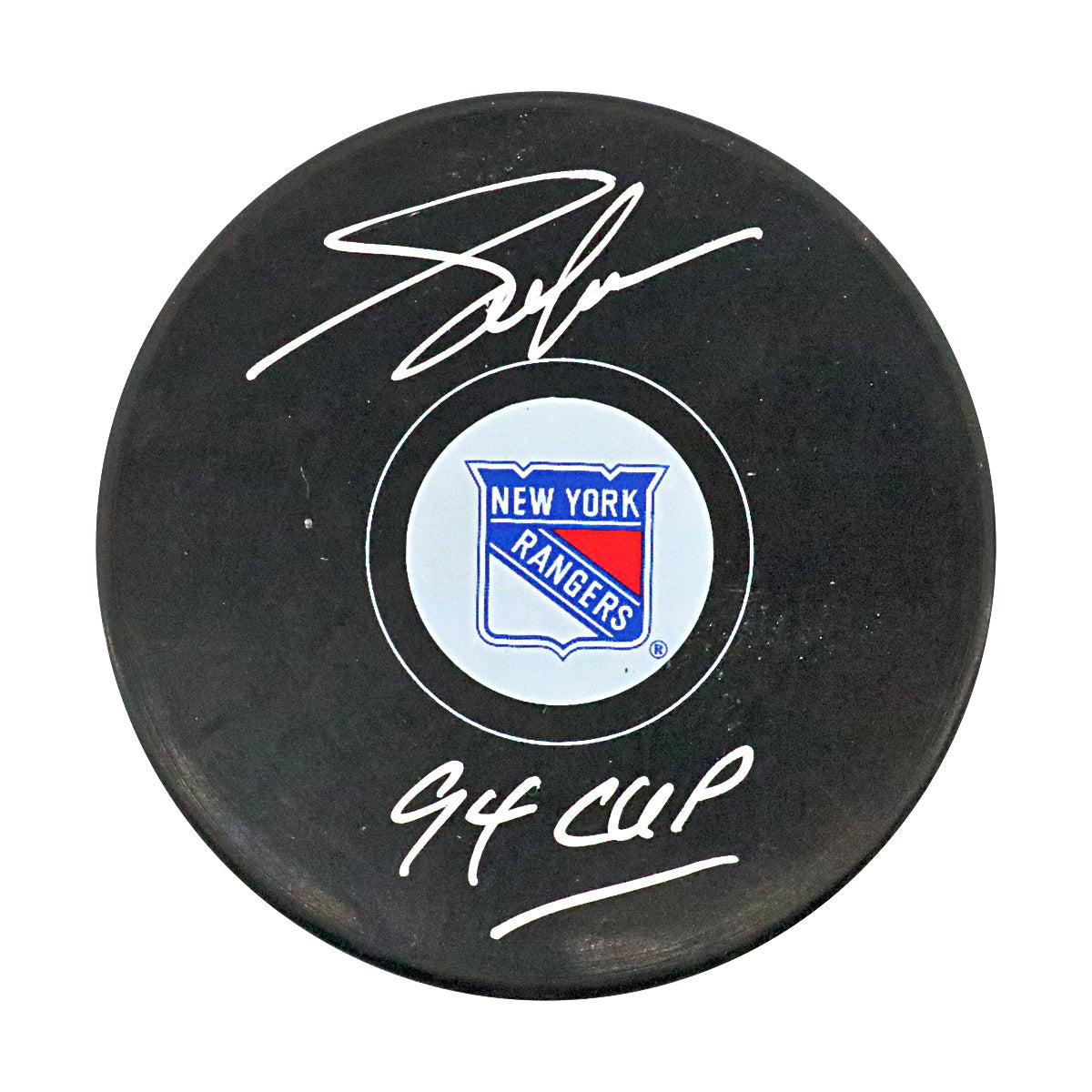 Adam Graves New York Rangers Signed Inscribed '94 Cup' Replica Rangers Puck