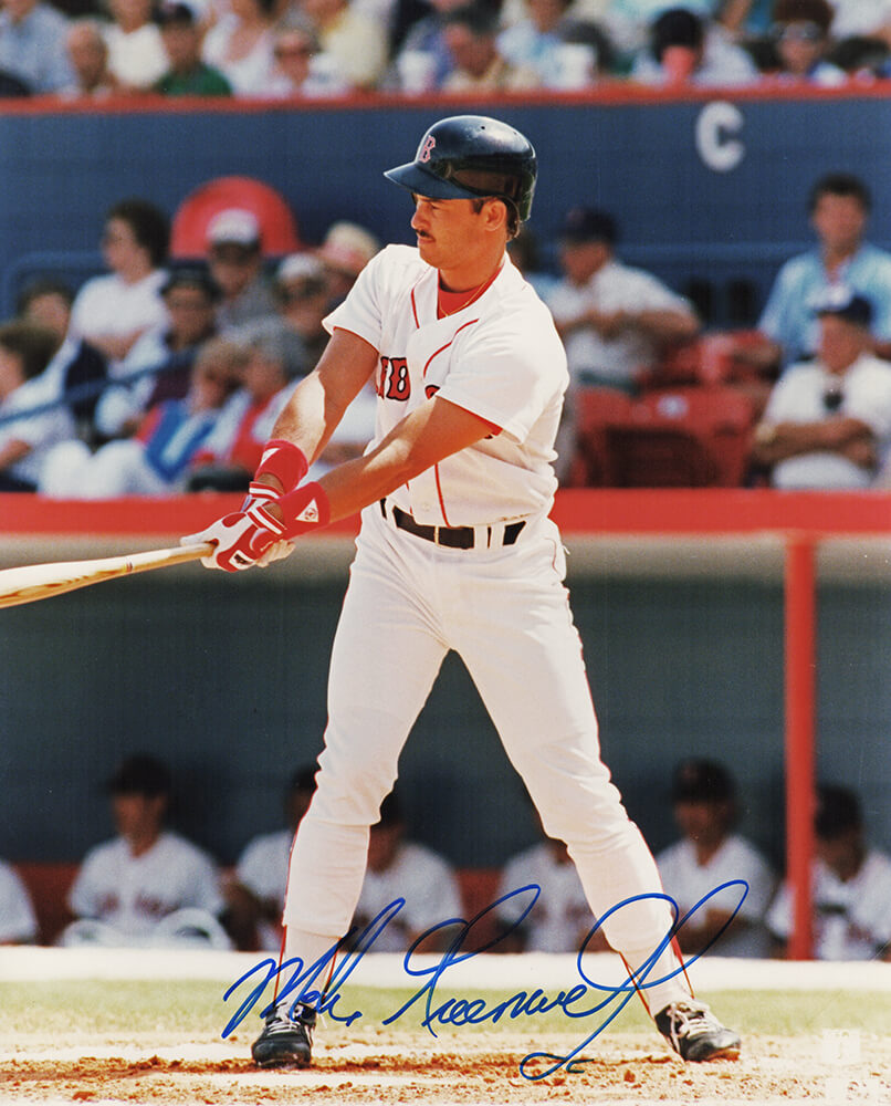 Mike Greenwell Autographed Boston Red Sox White Jersey Swing 8x10 Photo-Powers Sports Memorabilia