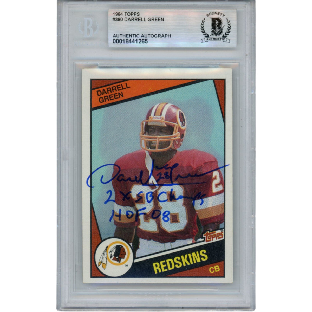 Darrell Green 1984 Topps 380 HOF 2x SB Champ Signed Card Slab-Powers Sports Memorabilia