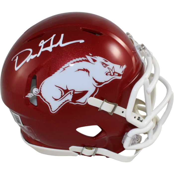Dre Greenlaw Signed Arkansas Razorbacks Mini Helmet – Beckett Witness Authenticated-Powers Sports Memorabilia