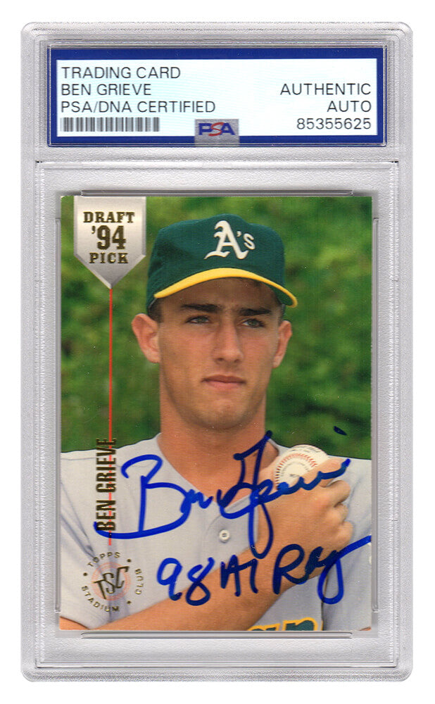 Ben Grieve Autographed 1994 Stadium Club Draft Picks Rookie Baseball Card #84 with 98 AL ROY - (PSA Encapsulated)-Powers Sports Memorabilia