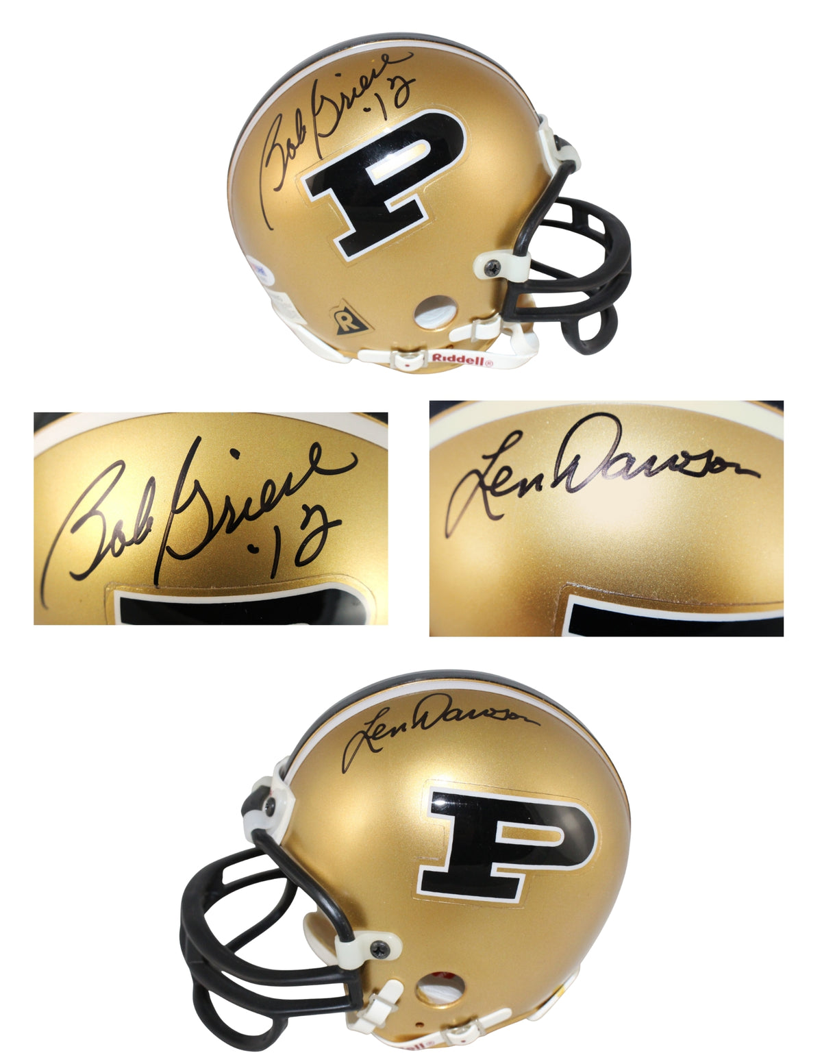 Len Dawson Bob Griese Purdue Boilermakers Signed Mini Helmet - Purdue Boilers VSR4 Beckett Beckett-Powers Sports Memorabilia