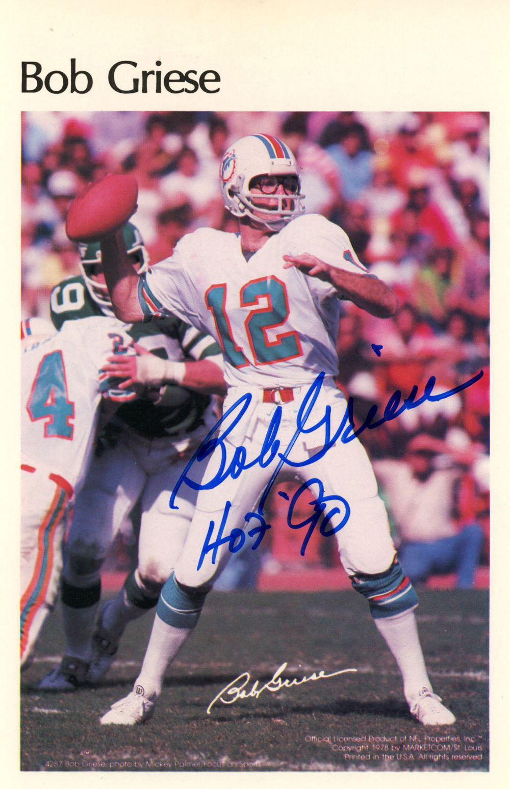 Bob Griese Miami Dolphins Signed Poster - Mini Poster 23/50 HOF Beckett-Powers Sports Memorabilia