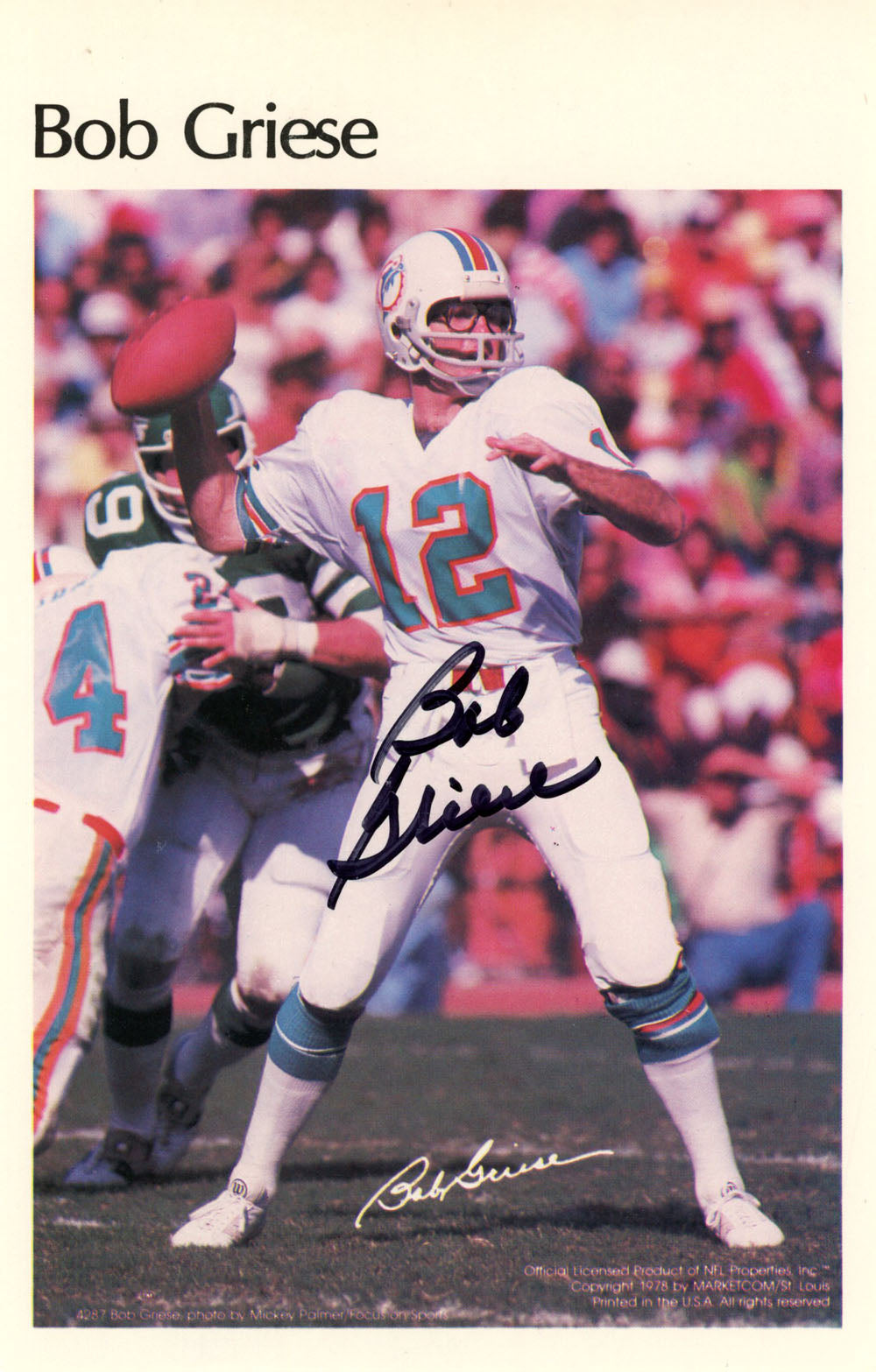 Bob Griese Miami Dolphins Signed Poster - Mini Poster 23/50 Beckett Beckett-Powers Sports Memorabilia