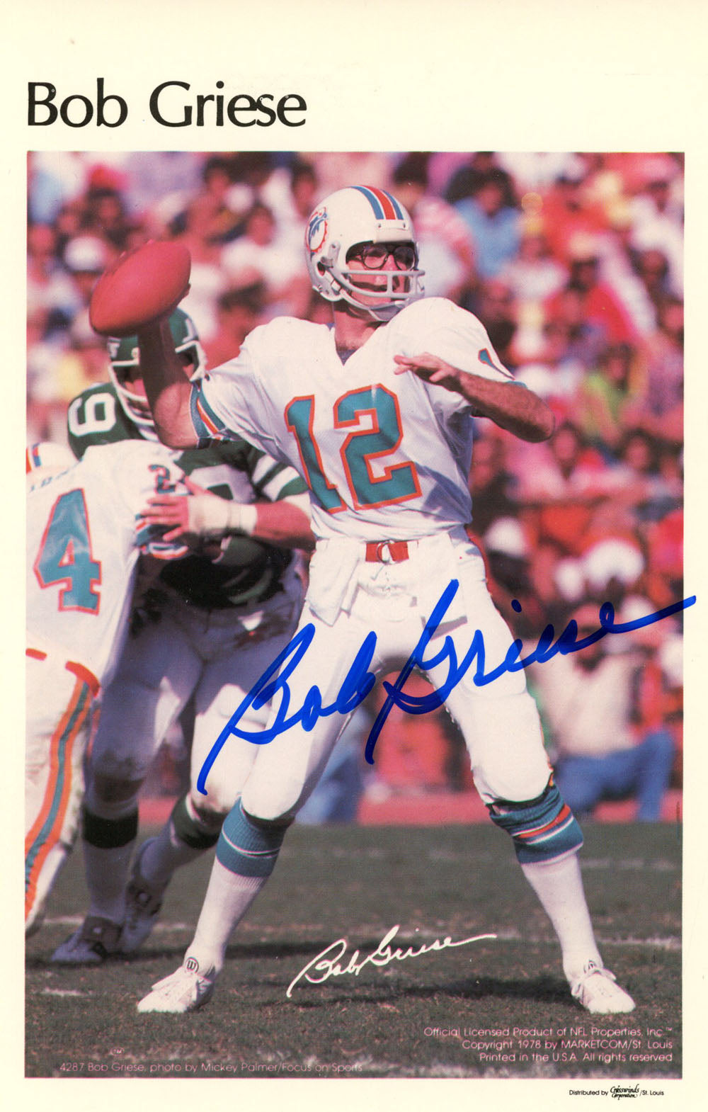 Bob Griese Miami Dolphins Signed Poster - Mini Poster 23/50 Beckett Beckett - 46116-Powers Sports Memorabilia