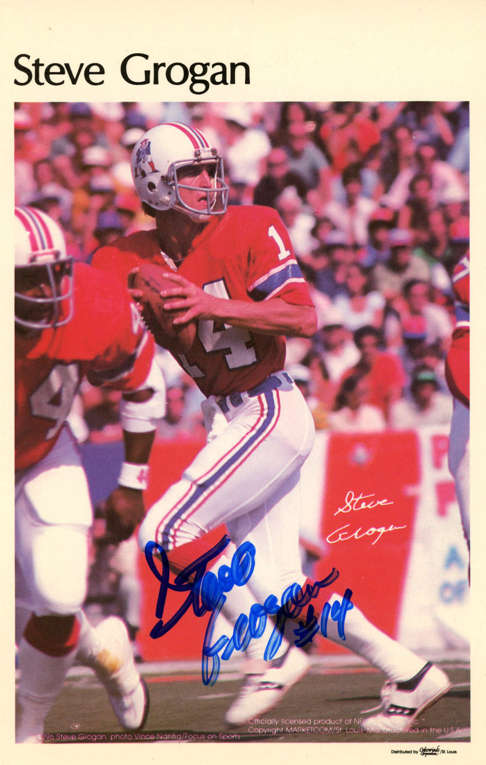 Steve Grogan New England Patriots Mini Signed Poster 21/50-Powers Sports Memorabilia