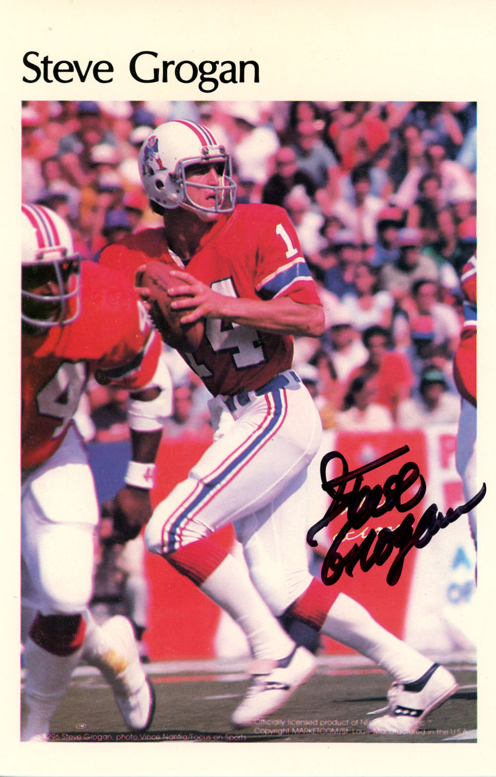 Steve Grogan New England Patriots Mini Signed Poster 21/50 SKU 46128-Powers Sports Memorabilia